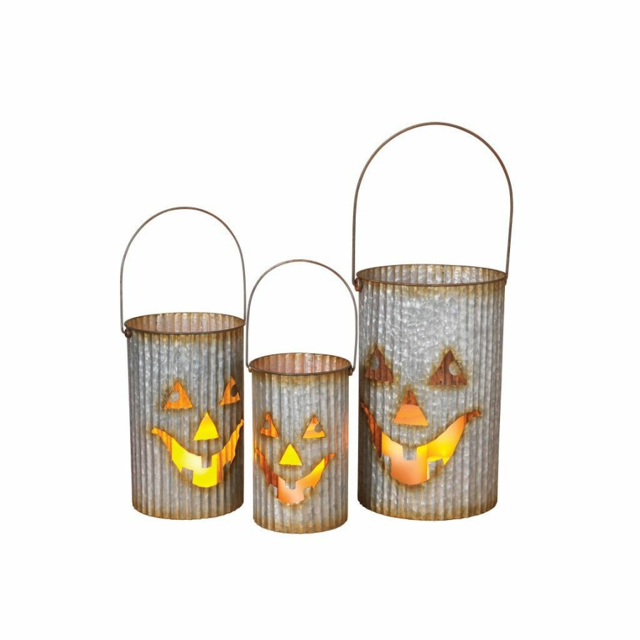 Home Goods & Toys * | Gerson International Nested Galvanized Pumpkin Luminary, Set Of 3, 2376460Ec