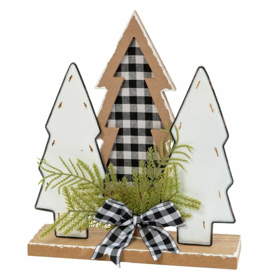 Home Goods & Toys * | Gerson International 12 In. Wood Holiday Trees With Pine & Bow Accent, 2594900Ec