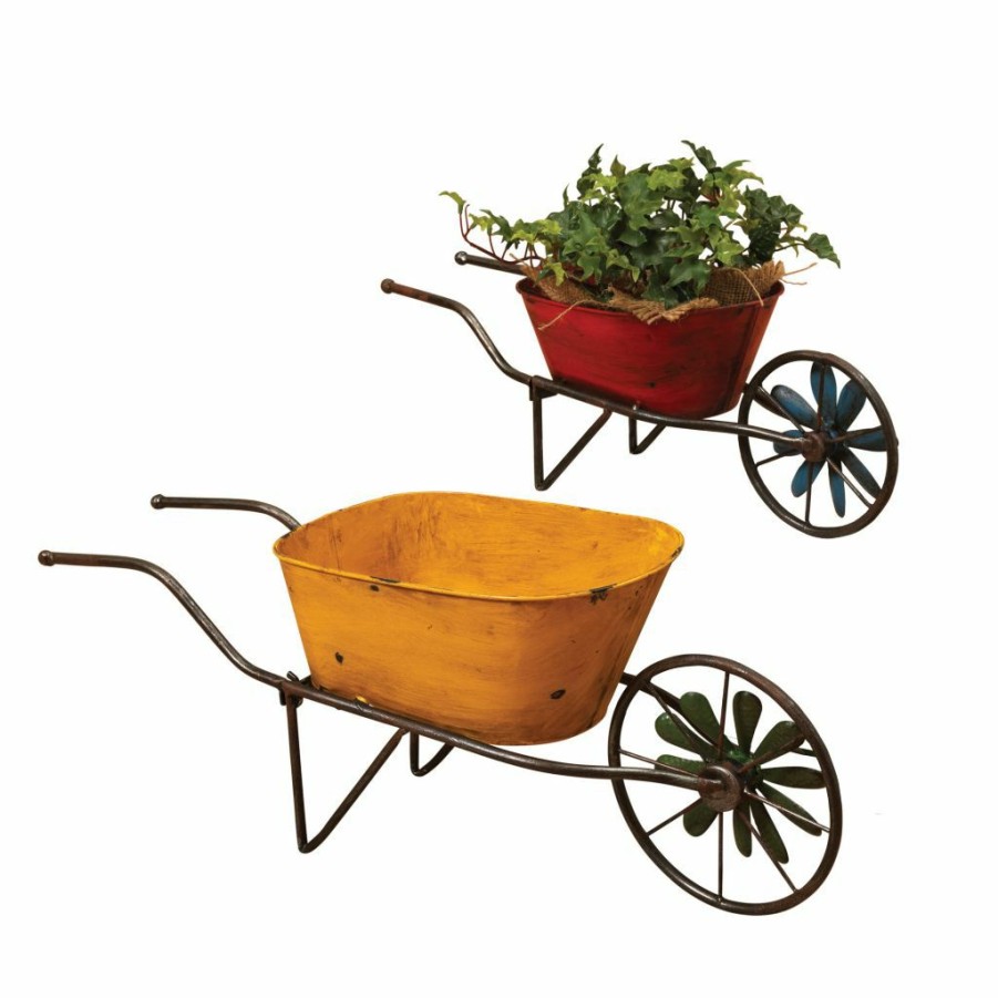 Lawn & Garden * | Gerson International Metal Antique Wheelbarrow Planters, Set Of 2, 2188270Ec