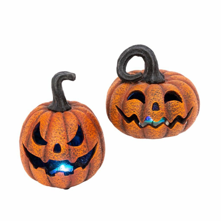 Home Goods & Toys * | Gerson International Delightfully Spooky Lighted Jack-O-Lanterns, Set Of 2, 2533250Ec