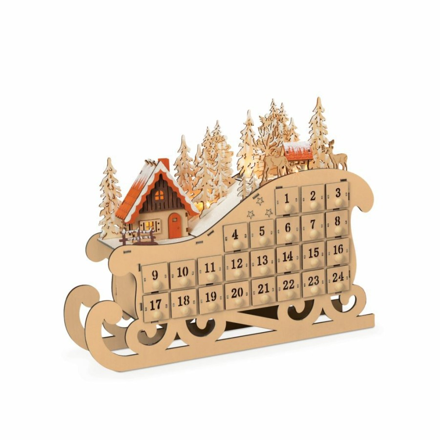 Home Goods & Toys * | Gerson International 17 In. Battery Operated Led Lighted Laser Cut Advent Calendar Sleigh, 2621160Ec