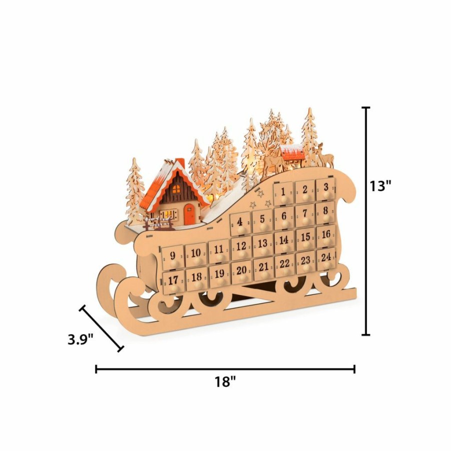 Home Goods & Toys * | Gerson International 17 In. Battery Operated Led Lighted Laser Cut Advent Calendar Sleigh, 2621160Ec