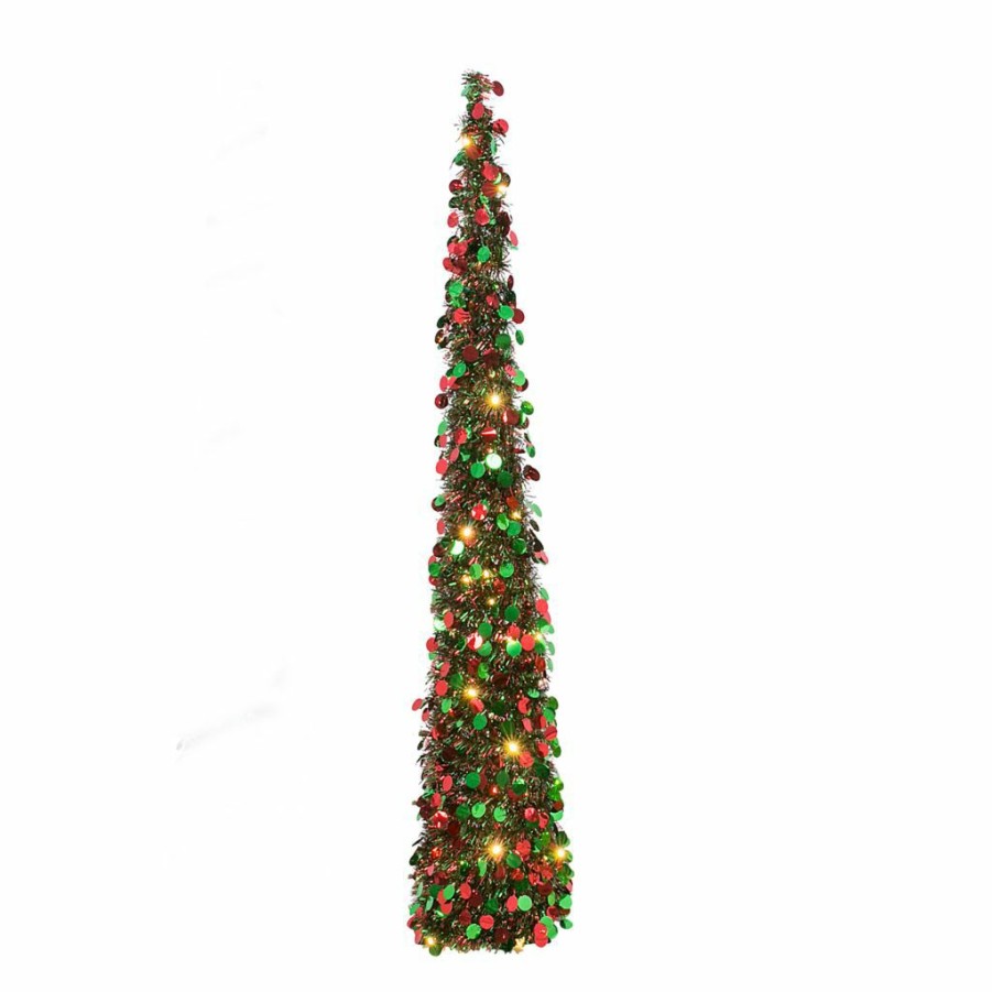 Home Goods & Toys * | Gerson International 65 In. Ul Green With Red Accents Tinsel Pop-Up Tree, 2500040Ec-Green