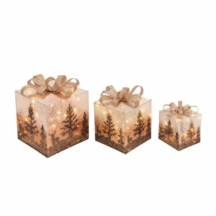 Home Goods & Toys * | Gerson International Electric Operated Lighted Holiday Jewel Gift Box Decors, Set Of 3, 2555890Ec