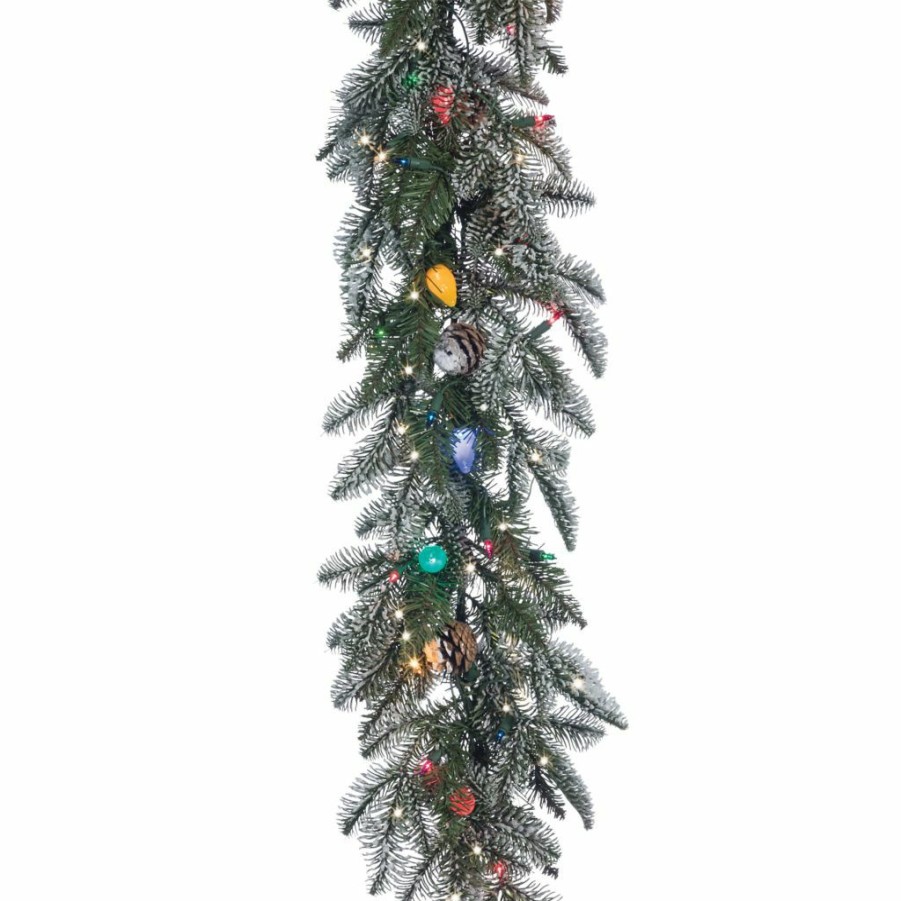 Home Goods & Toys * | Gerson International 6 Ft. Lightly Flocked Smokey Mountain Garland With Pine Cones 42 Multi-Color Lights