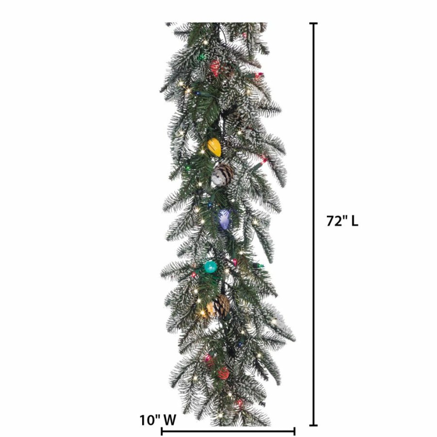 Home Goods & Toys * | Gerson International 6 Ft. Lightly Flocked Smokey Mountain Garland With Pine Cones 42 Multi-Color Lights