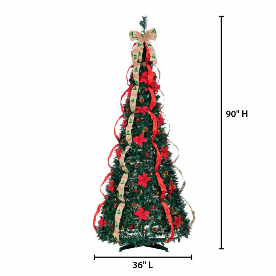 Home Goods & Toys * | Gerson International 7.5 Ft. High Decorated Green Pop Up Pre-Lit Pine Tree With 200 Warm White Lights