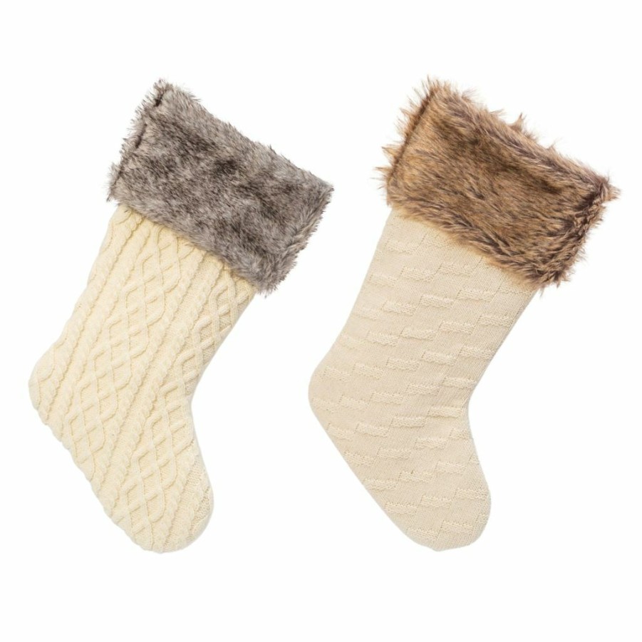 Home Goods & Toys * | Gerson International 21 In. Knit Fabric Stockings With Faux Fur Cuffs, Set Of 2, 2546160Ec