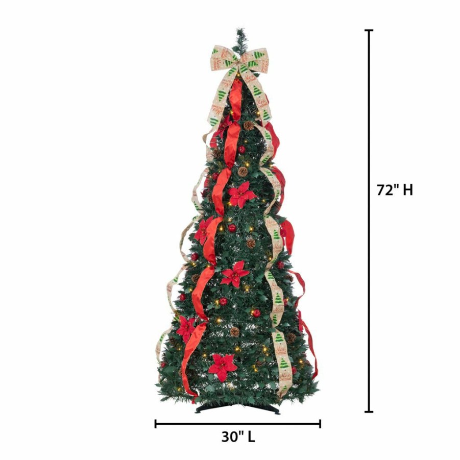 Home Goods & Toys * | Gerson International 6 Ft. High Decorated Green Pop Up Pre-Lit Pine Tree With 100 Warm White Lights