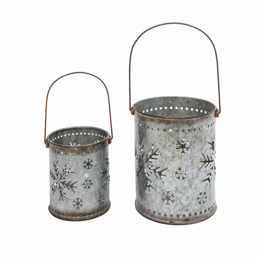 Home Goods & Toys * | Gerson International Nesting Metal Galvanized Snowflake Luminaries, Large Is 19.8 In. Including Handle, Set Of 2, 2531140Ec