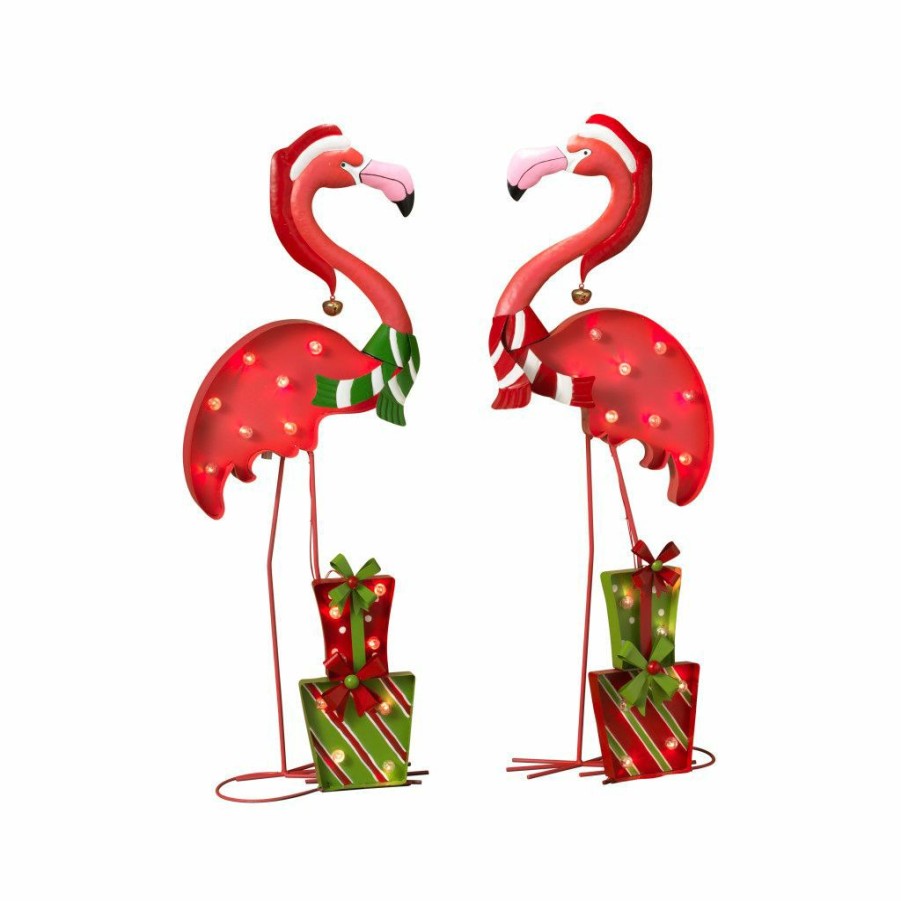 Home Goods & Toys * | Gerson International 31.25 In. Lighted Holiday Flamingos, Assorted Set Of 2, 2273420Ec