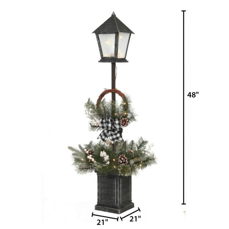 Home Goods & Toys * | Gerson International 4 Ft. Pre-Lit Battery Operated Mixed Pine Lantern Pole Porch Tree With 40 Led Micro Lights, 2563920Ec