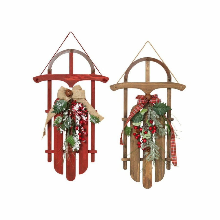 Home Goods & Toys * | Gerson International Wood Wall Hanging Holiday Sleighs, Assorted Set Of 2, 2304020Ec