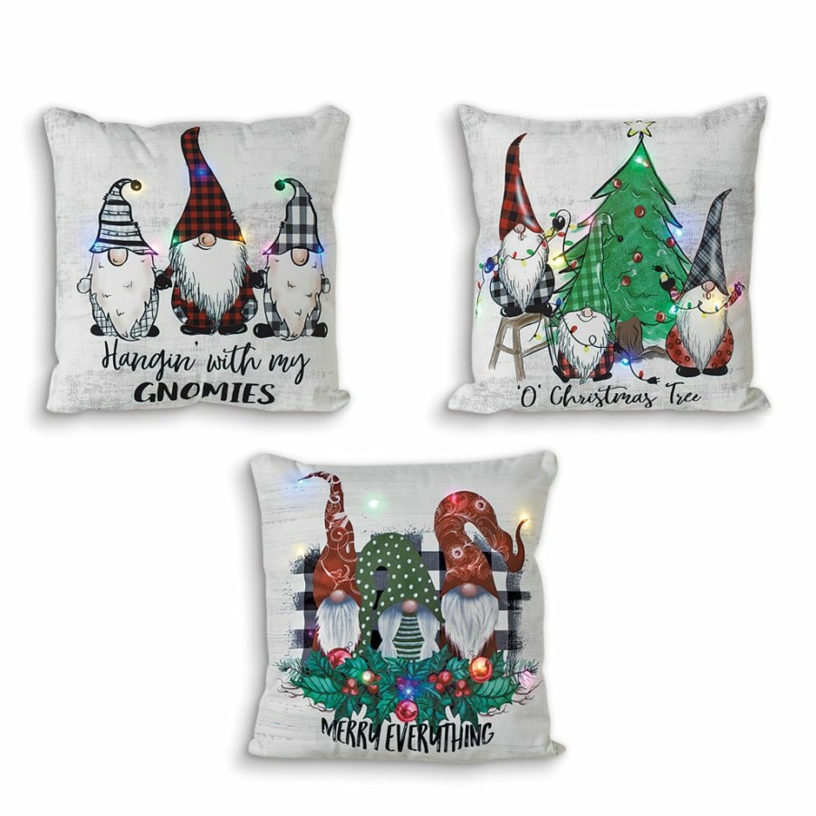 Home Goods & Toys * | Gerson International 16 In. Battery Operated Lighted Fabric Gnome Design Pillows, Set Of 3, 2594570Ec