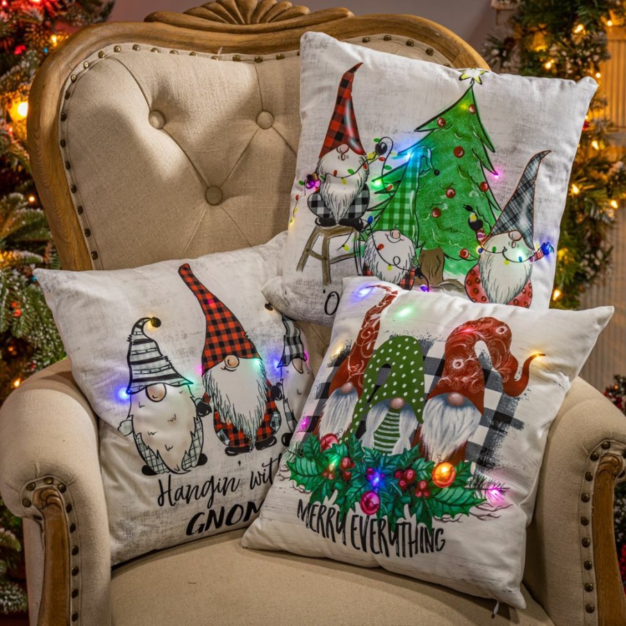 Home Goods & Toys * | Gerson International 16 In. Battery Operated Lighted Fabric Gnome Design Pillows, Set Of 3, 2594570Ec