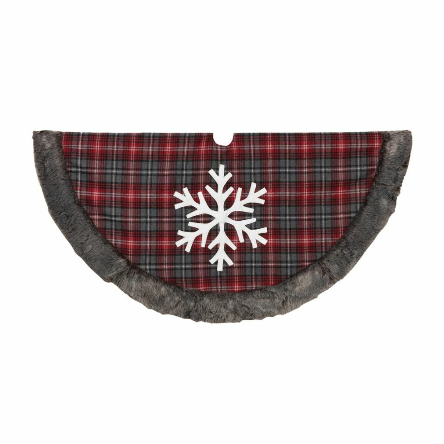 Home Goods & Toys * | Gerson International 48 In. Buffalo Plaid Tree Skirt With Snowflakes, 2361760Ec-Snowflake