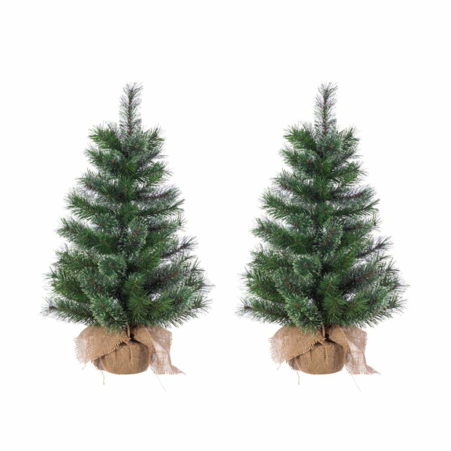 Home Goods & Toys * | Gerson International Set Of 2 Un-Lit 30 In. Pistol Pine Trees In Burlap Bag Base