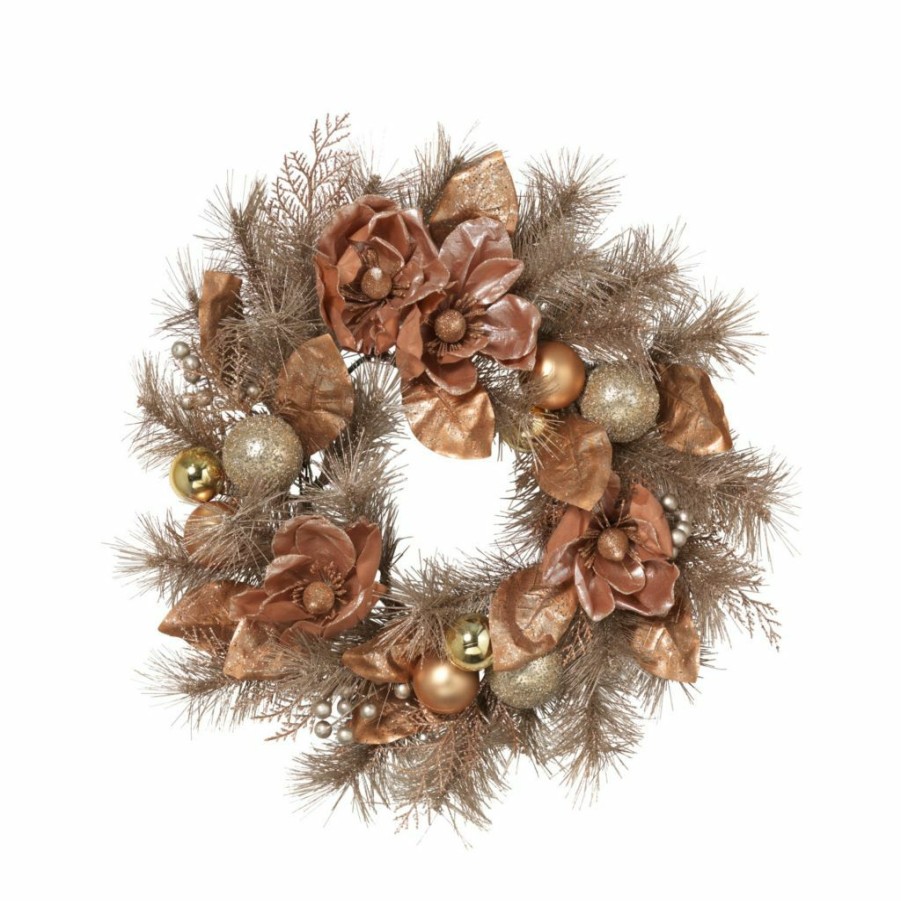 Home Goods & Toys * | Gerson International 24 In. Frosted Pvc Artificial Christmas Wreath With Magnolias