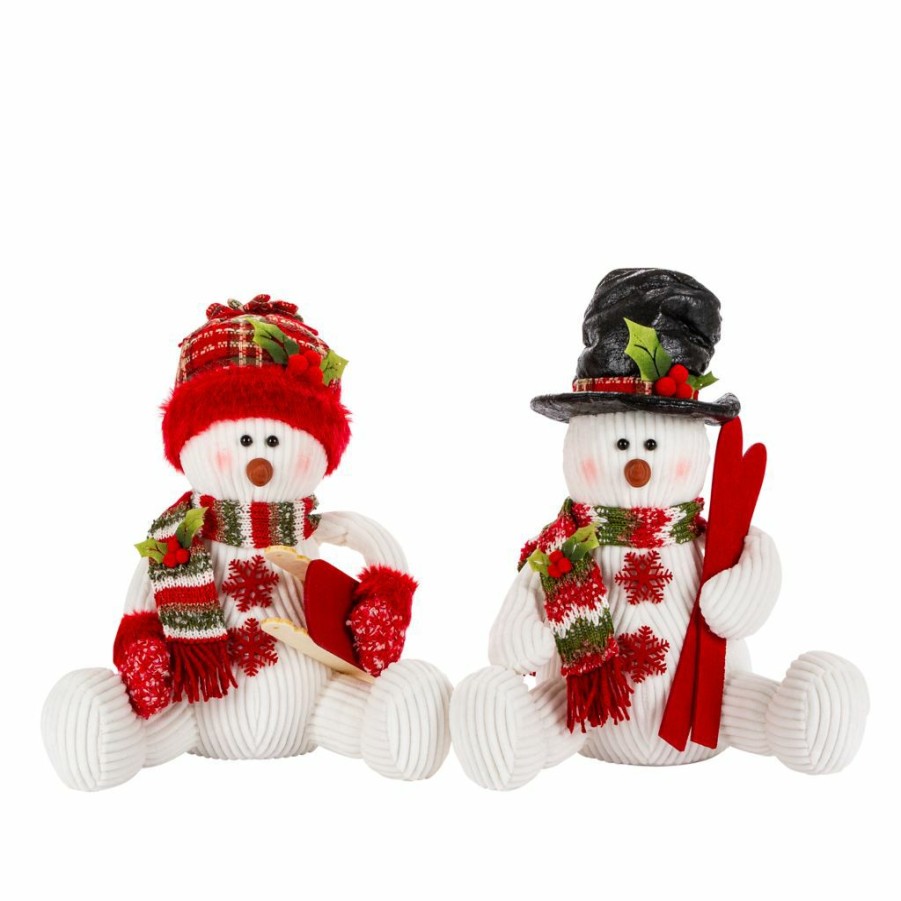 Home Goods & Toys * | Gerson International 12 In. Tall Holiday Soft Sculpture Sitting Snowmen With Hats & Scarves, Set Of 2, 2620650Ec