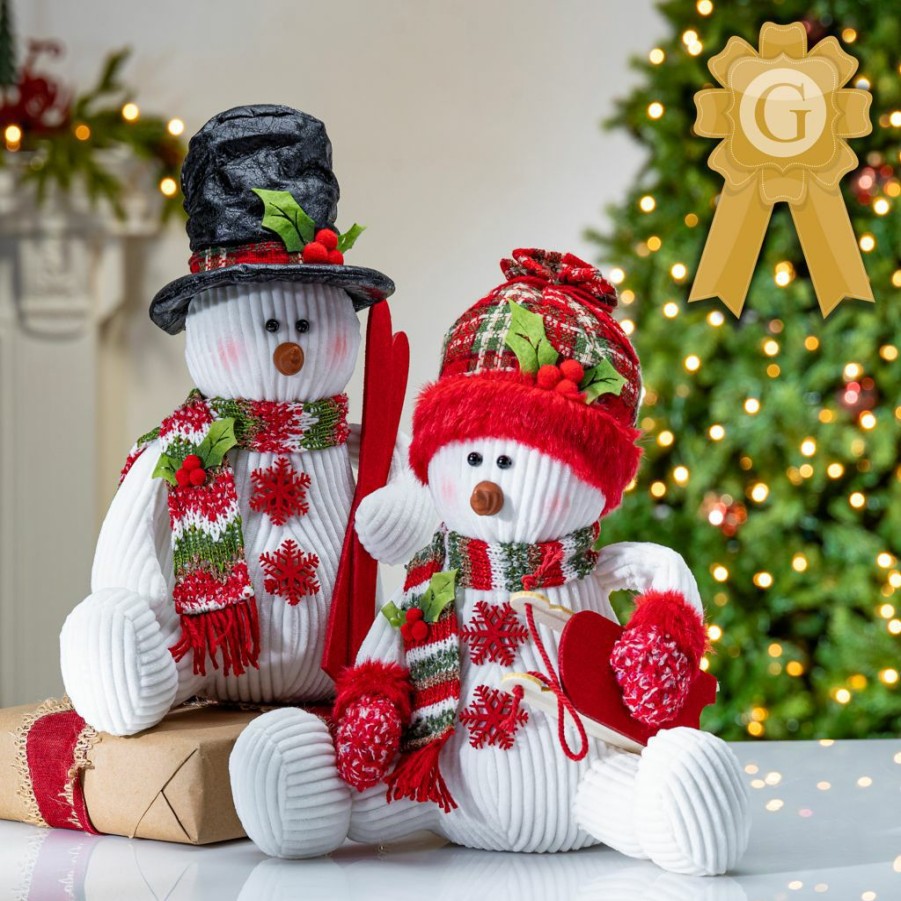 Home Goods & Toys * | Gerson International 12 In. Tall Holiday Soft Sculpture Sitting Snowmen With Hats & Scarves, Set Of 2, 2620650Ec