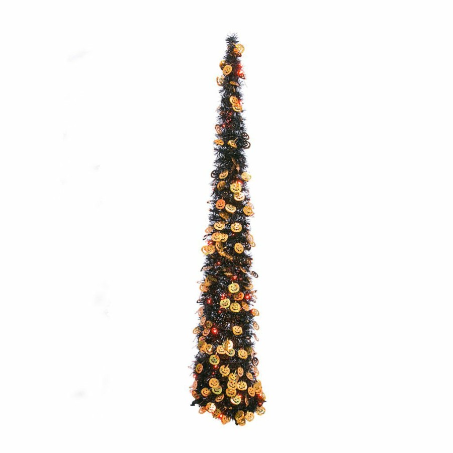 Home Goods & Toys * | Gerson International 65 In. Electric Lighted Pop-Up Black/Orange Tinsel Halloween Tree, 2500860Ec