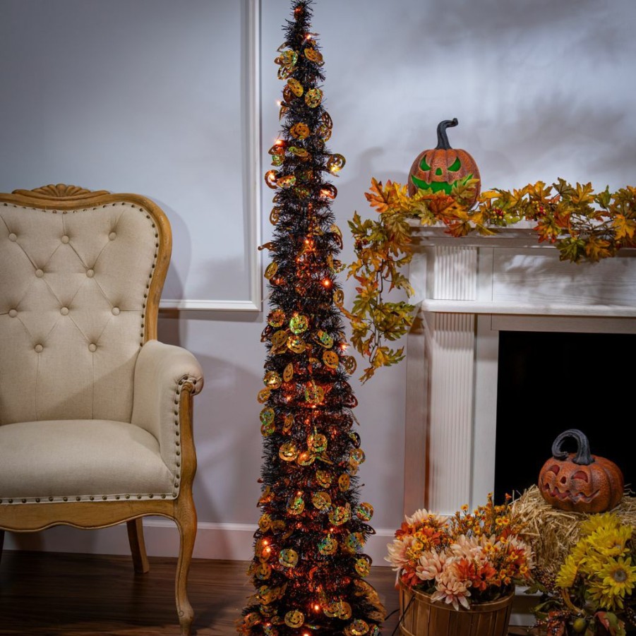 Home Goods & Toys * | Gerson International 65 In. Electric Lighted Pop-Up Black/Orange Tinsel Halloween Tree, 2500860Ec