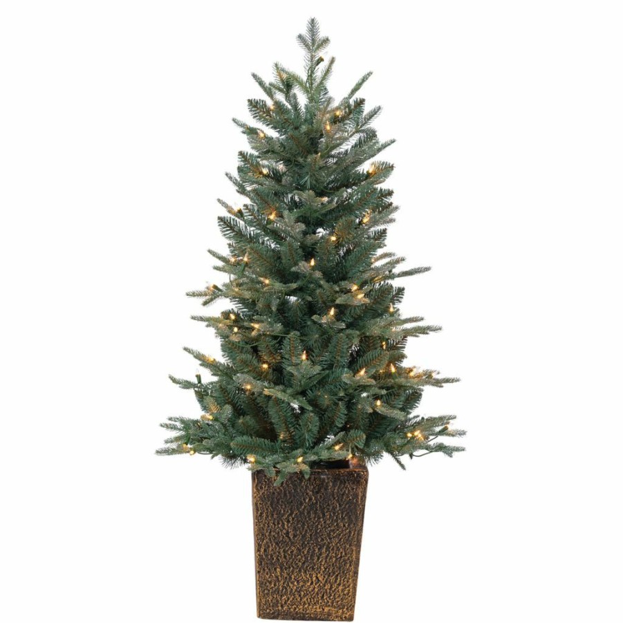 Home Goods & Toys * | Gerson International 4 Ft. High Potted Natural Cut Blue Spruce Tree, With 100 Clear White Led Lights