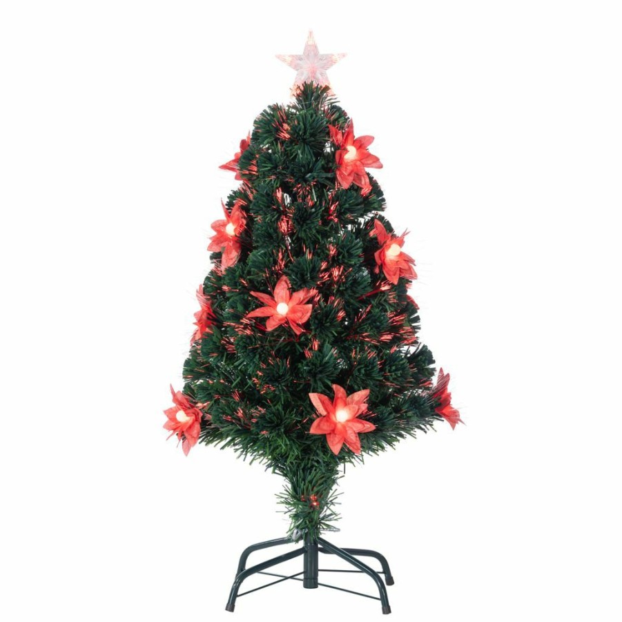 Home Goods & Toys * | Gerson International 3 Ft. Green Color-Changing Tree, 12 Lit Poinsettia Flowers, 80 Multi Color Fiber Optic Lights