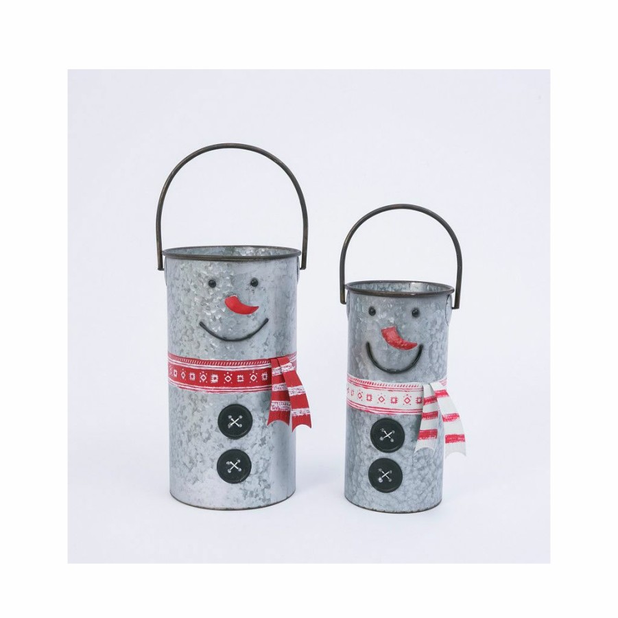 Home Goods & Toys * | Gerson International Nesting Metal Snowman Buckets, Set Of 2, 2488830Ec