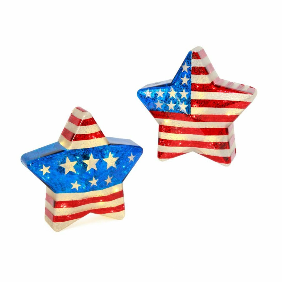 Outdoor Living * | Gerson International 10.6 In. H Lighted Americana Stars Decor, Set Of 2, 2476700Ec