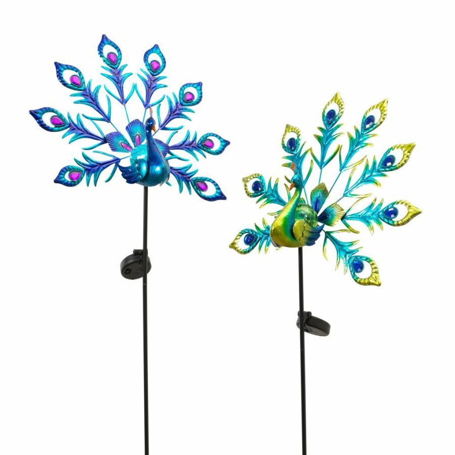 Outdoor Living * | Gerson International Set Of 2 46 In. H Solar Peacock Yard Stke