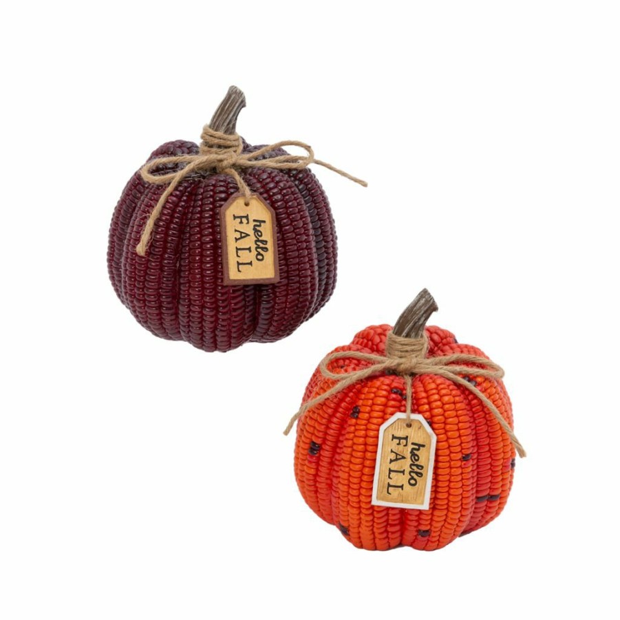 Home Goods & Toys * | Gerson International 6.4 In. Resin Corn Textured Pumpkins, Set Of 2, 2602490Ec