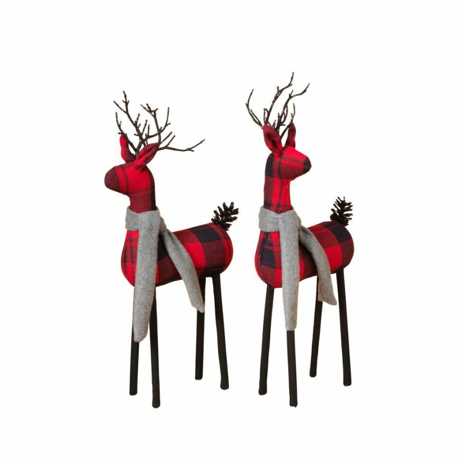 Home Goods & Toys * | Gerson International 21 In. Red Plaid Deer Figurine, Set Of 2 Assortment, 2313090Ec