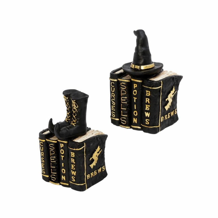 Home Goods & Toys * | Gerson International 8 In. Resin Black And Gold Spooky Books With Witch Hat And Boots, Set Of 2, 2535040Ec