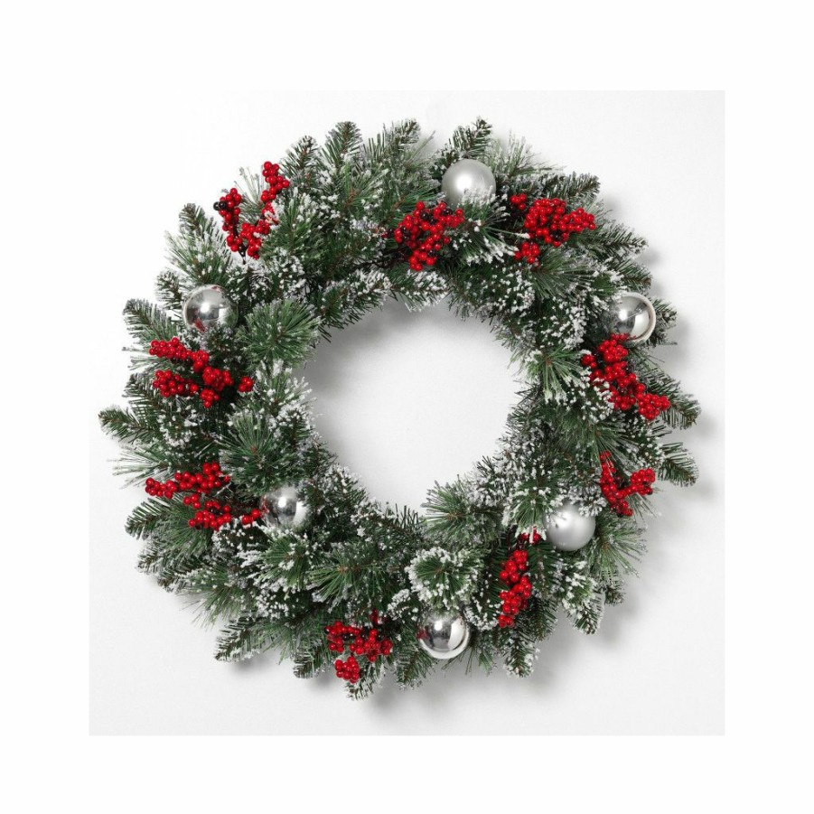 Home Goods & Toys * | Gerson International 24 In. Mixed Snow And Glitter Pine Holiday Wreath, 2363930Ec