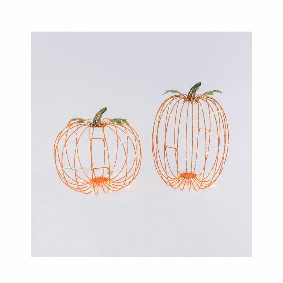 Home Goods & Toys * | Gerson International 15.5 In. Assorted Electric Metal Harvest Pumpkins With Warm White Lights, Set Of 2, 2486390Ec