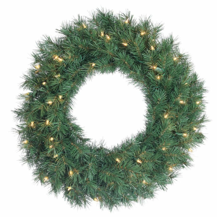 Home Goods & Toys * | Gerson International 24 In. Diameter Pre-Lit Aspen Spruce Wreath With 50 Ul Clear Lights