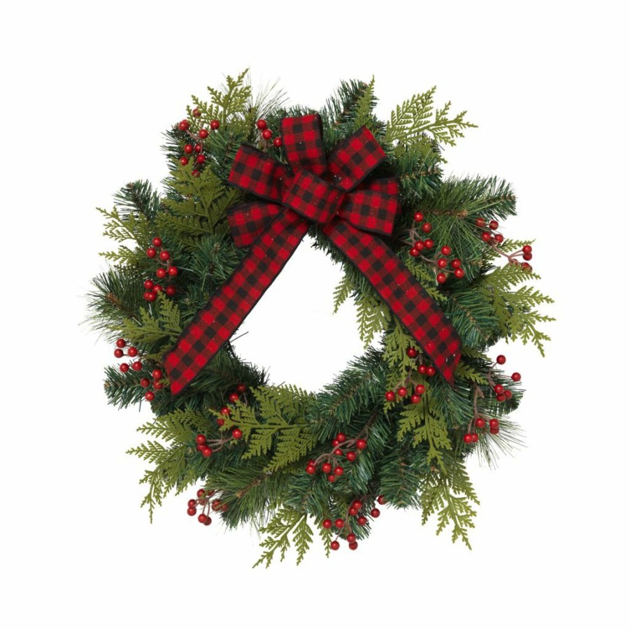 Home Goods & Toys * | Gerson International 24 In. Pvc Pine Wreath With Berries & Bow