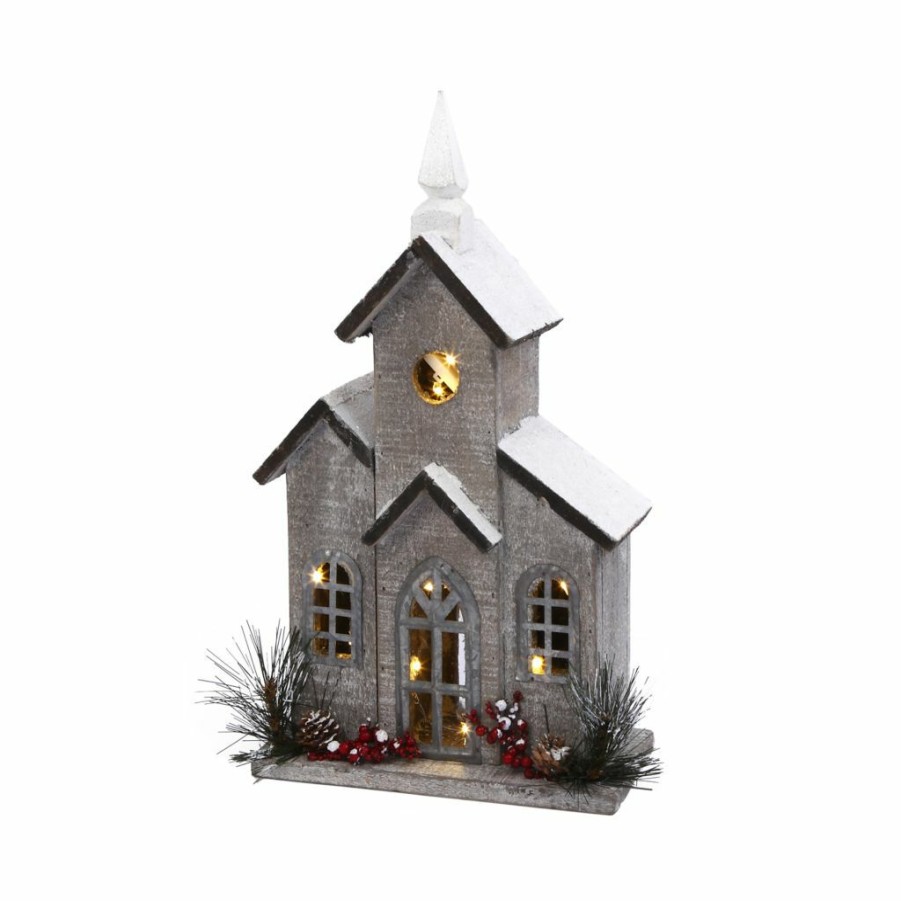 Home Goods & Toys * | Gerson International 16 In. Battery Operated Lighted Wood House With Pine And Berry Accent, 2429600Ec