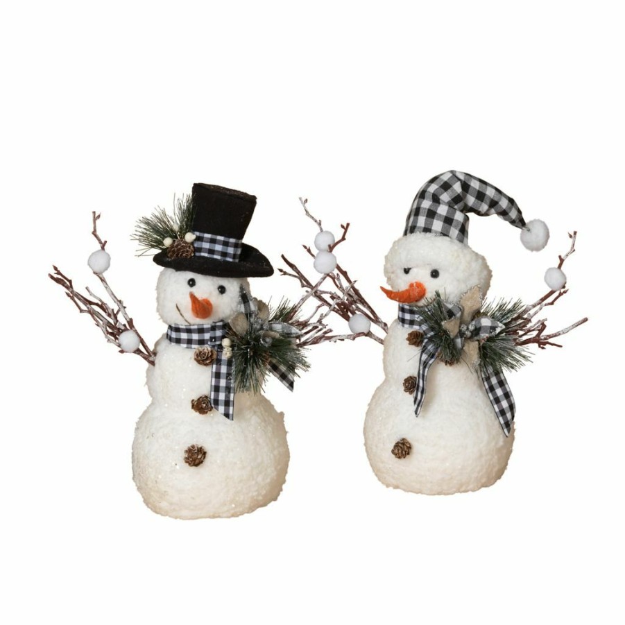 Home Goods & Toys * | Gerson International 18 In. Holliday Snowmen With Pine & Fabric Bows, Set Of 2, 2538210Ec