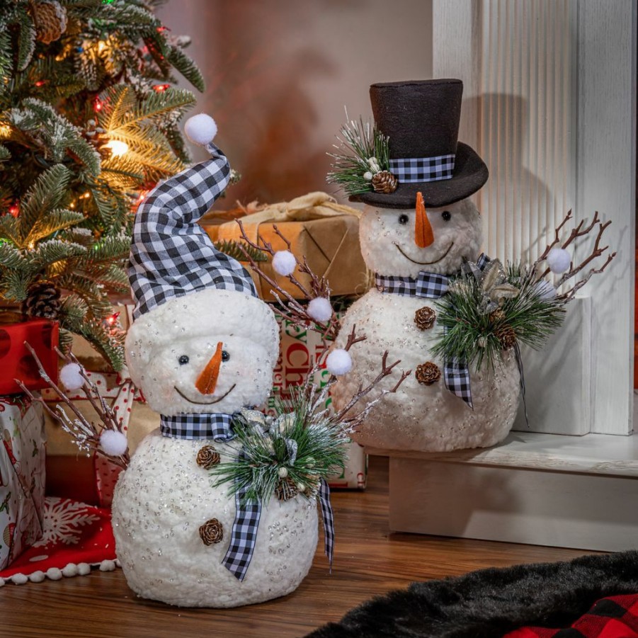 Home Goods & Toys * | Gerson International 18 In. Holliday Snowmen With Pine & Fabric Bows, Set Of 2, 2538210Ec