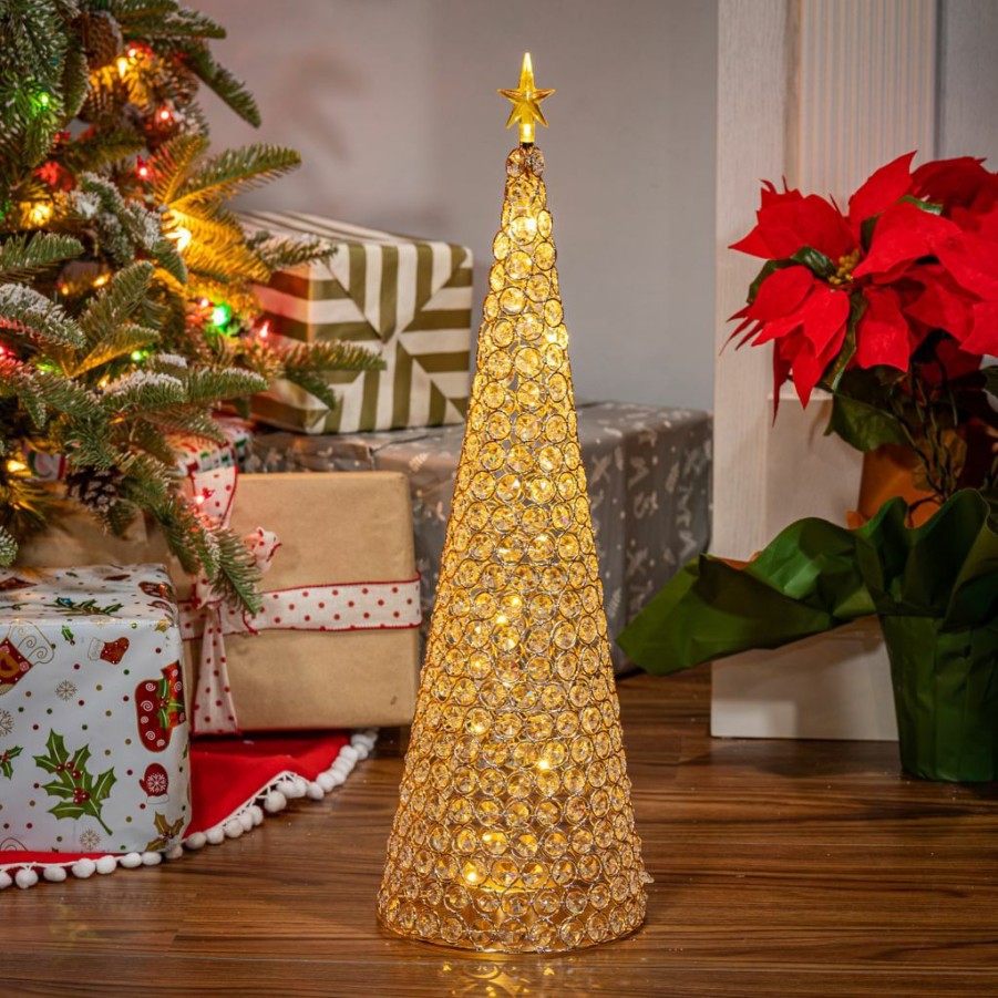 Home Goods & Toys * | Gerson International 23.8 In. B/O Lighted Jeweled Cone Tree, Gold, 2589920Ec-Gold