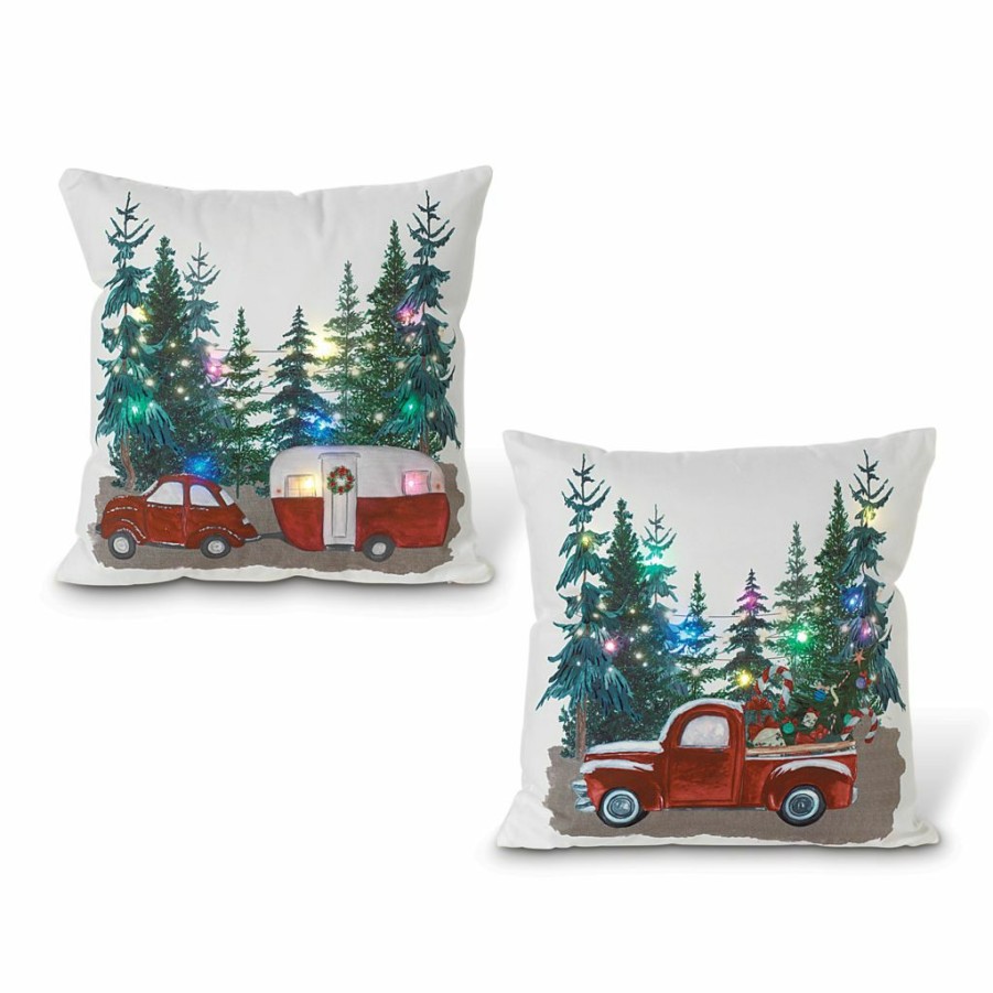 Home Goods & Toys * | Gerson International 16 In. Battery Operated Lighted Fabric Holiday Design Pillows, Set Of 2, 2594560Ec