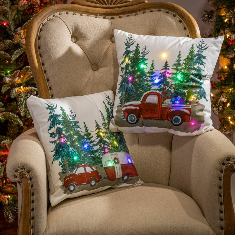 Home Goods & Toys * | Gerson International 16 In. Battery Operated Lighted Fabric Holiday Design Pillows, Set Of 2, 2594560Ec