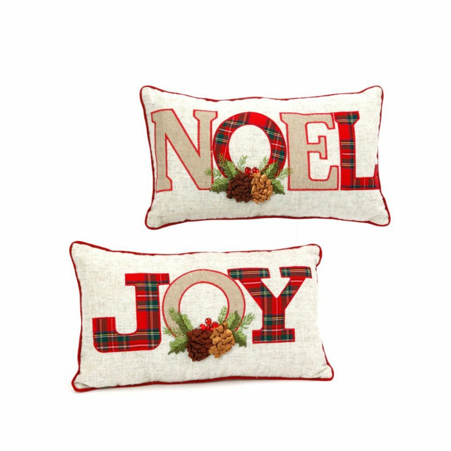 Home Goods & Toys * | Gerson International 18 In. "Noel" And "Joy" Gray And Red Holiday Throw Pillows, Assorted Set Of 2, 2361960Ec