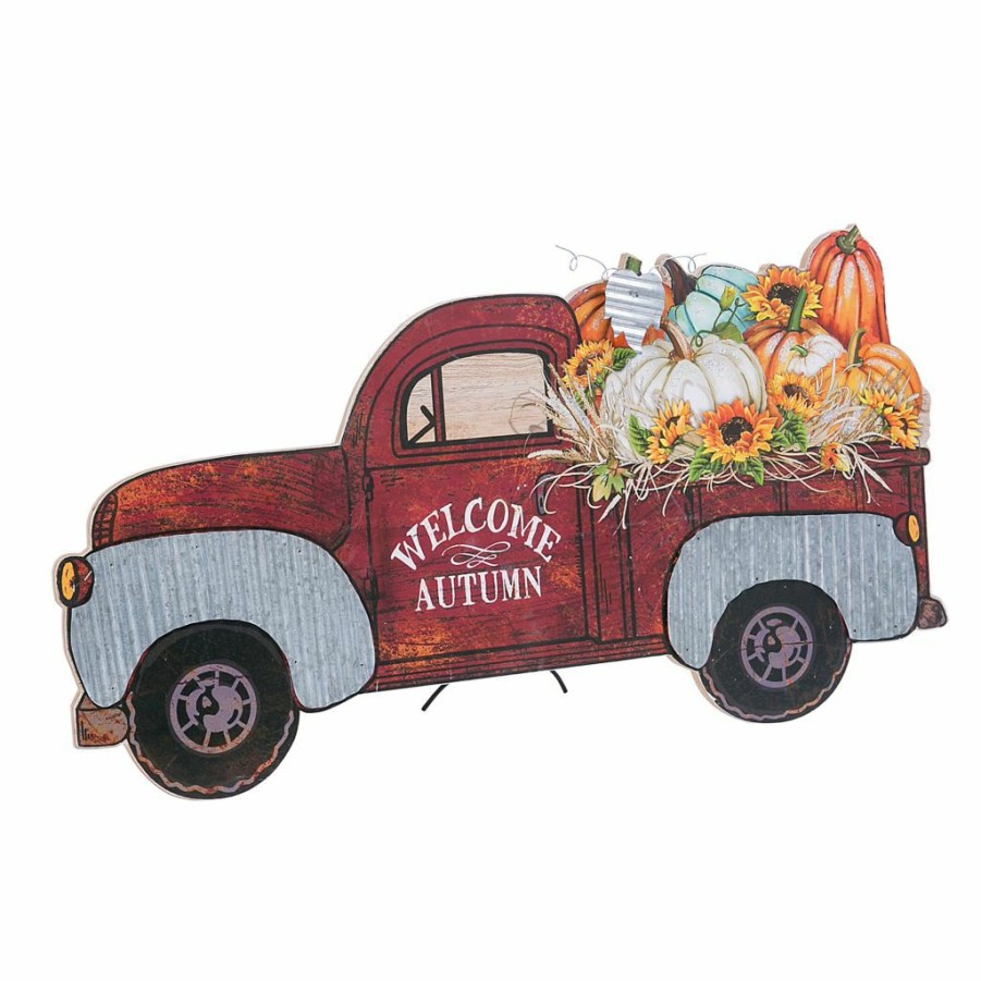 Home Goods & Toys * | Gerson International 31.5 In. Painted Wood Truck With Fall Filled Bed, 2490730Ec