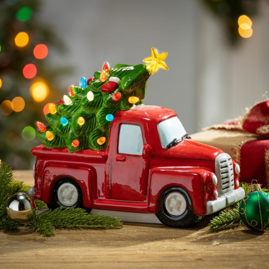 Home Goods & Toys * | Gerson International 9.6 In. Battery Operated Lighted Dolomite Holiday Truck With Tree, 2533710Ec