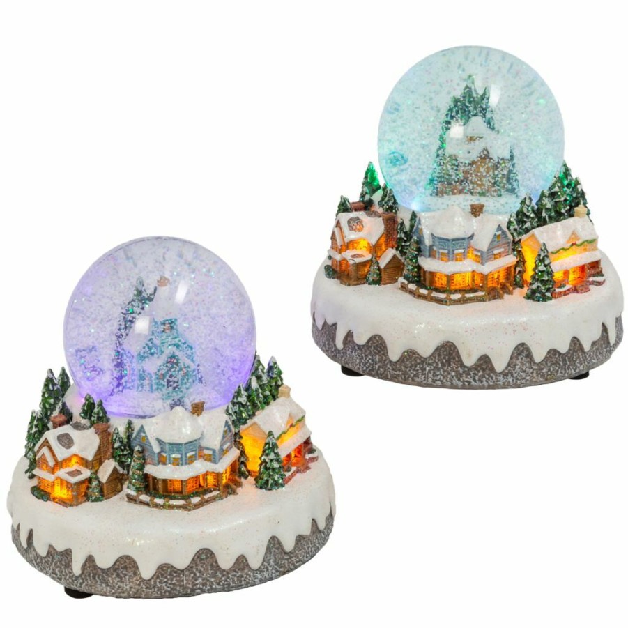 Home Goods & Toys * | Gerson International 6.7 In. Battery Operated Lighted Musical Spinning Water Globe With Village Scene, Set Of 2, 2599670Ec