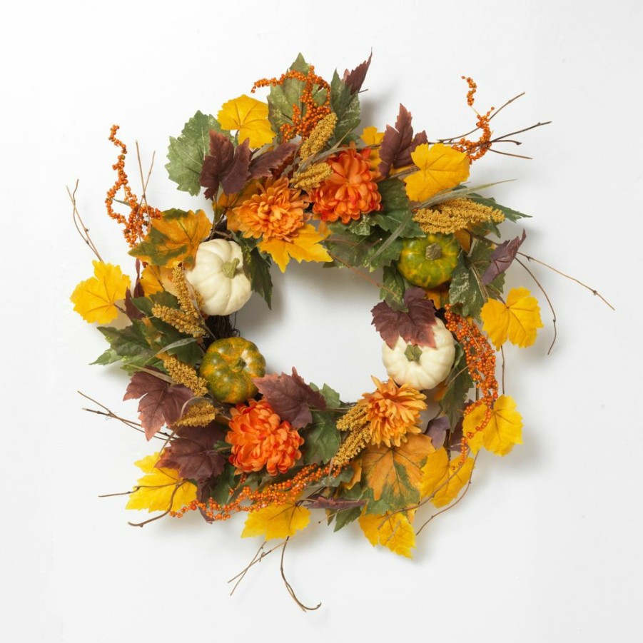 Home Goods & Toys * | Gerson International 26 In. Diameter Harvest Wreath With Pumpkin And Berry Accents, 2538730Ec