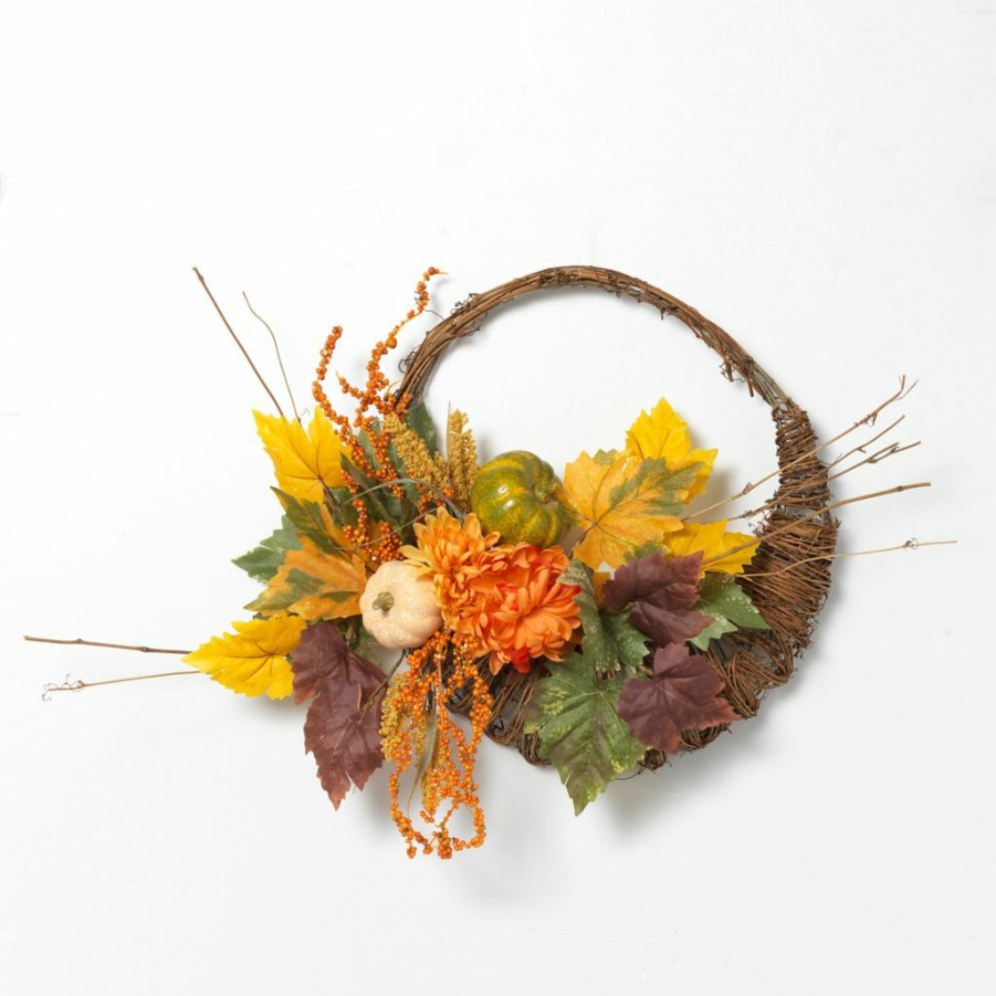 Home Goods & Toys * | Gerson International 20 In. Diameter Cornucopia Wreath With Pumpkins And Berries, 2538750Ec